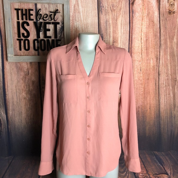 Express Tops - Express Portifino Long Sleeve Button Down Blouse